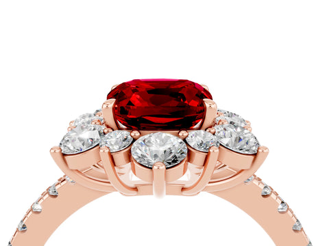 Rose gold Cushion Cut Cut Diamond Floral Halo Pave Band with Prong Setting_4