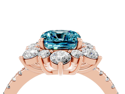 Rose gold Cushion Cut Cut Diamond Floral Halo Pave Band with Prong Setting_4