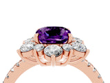 Rose gold Cushion Cut Cut Diamond Floral Halo Pave Band with Prong Setting_4