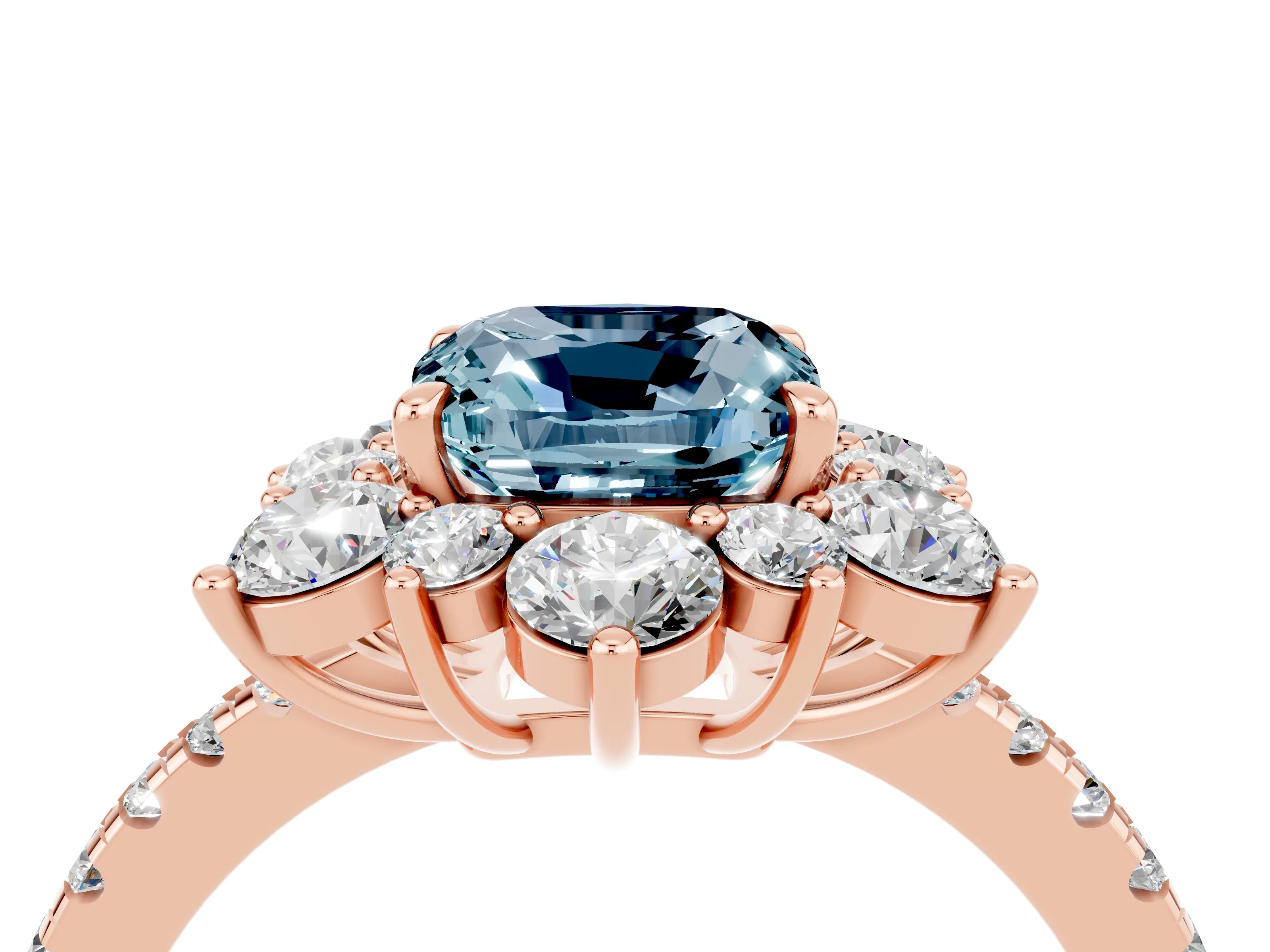 Rose gold Cushion Cut Cut Diamond Floral Halo Pave Band with Prong Setting_4