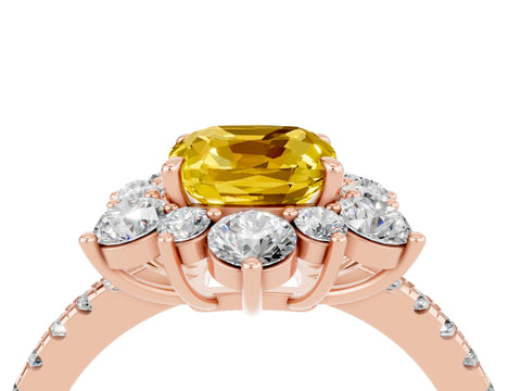 Rose gold Cushion Cut Cut Diamond Floral Halo Pave Band with Prong Setting_4
