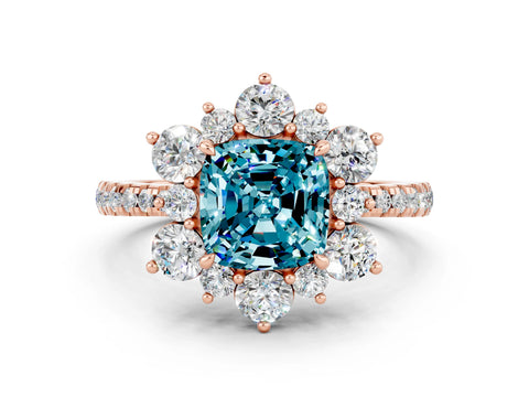 Rose gold Cushion Cut Cut Diamond Floral Halo Pave Band with Prong Setting