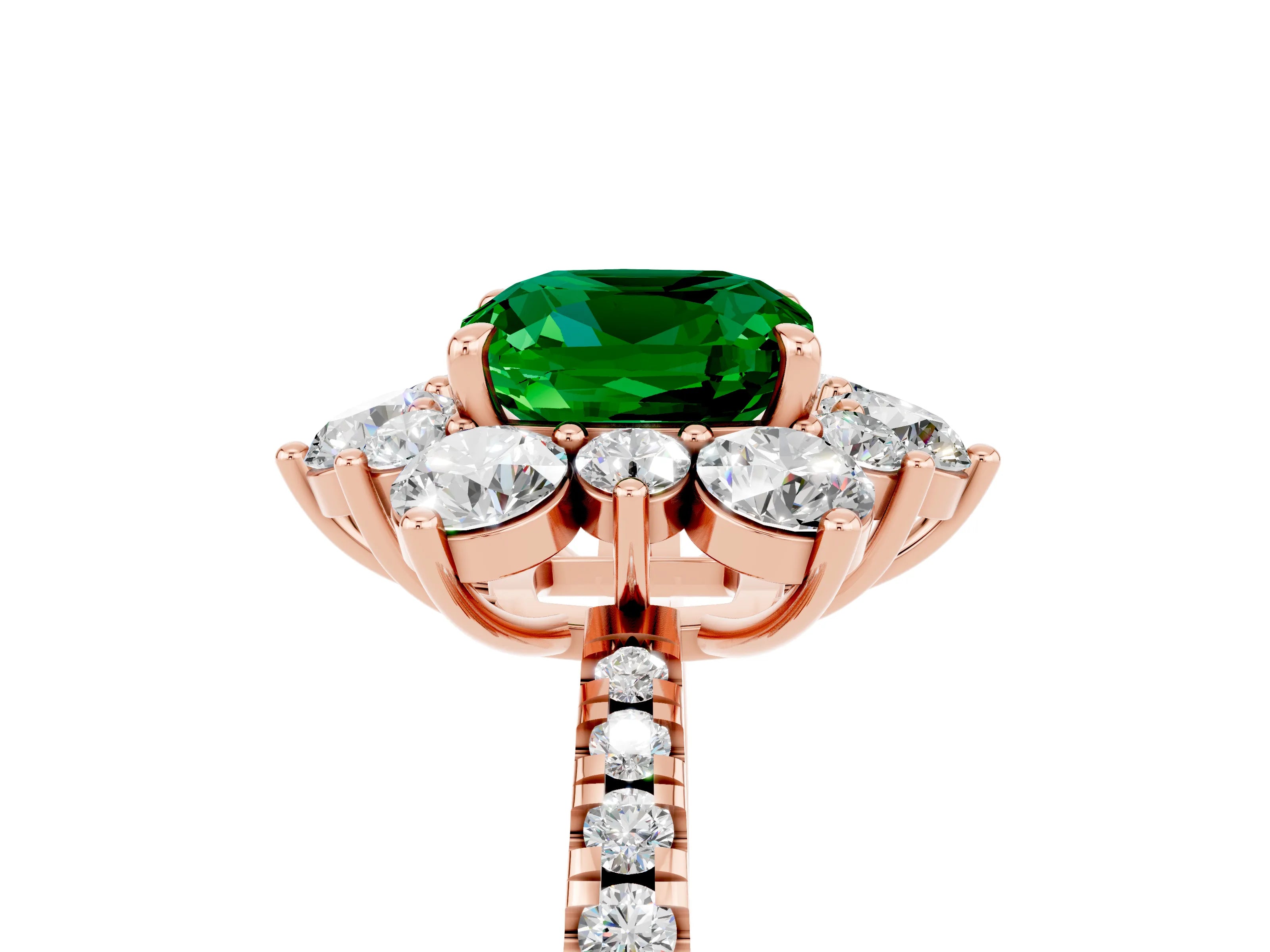 Rose gold Cushion Cut Cut Diamond Floral Halo Pave Band with Prong Setting_5