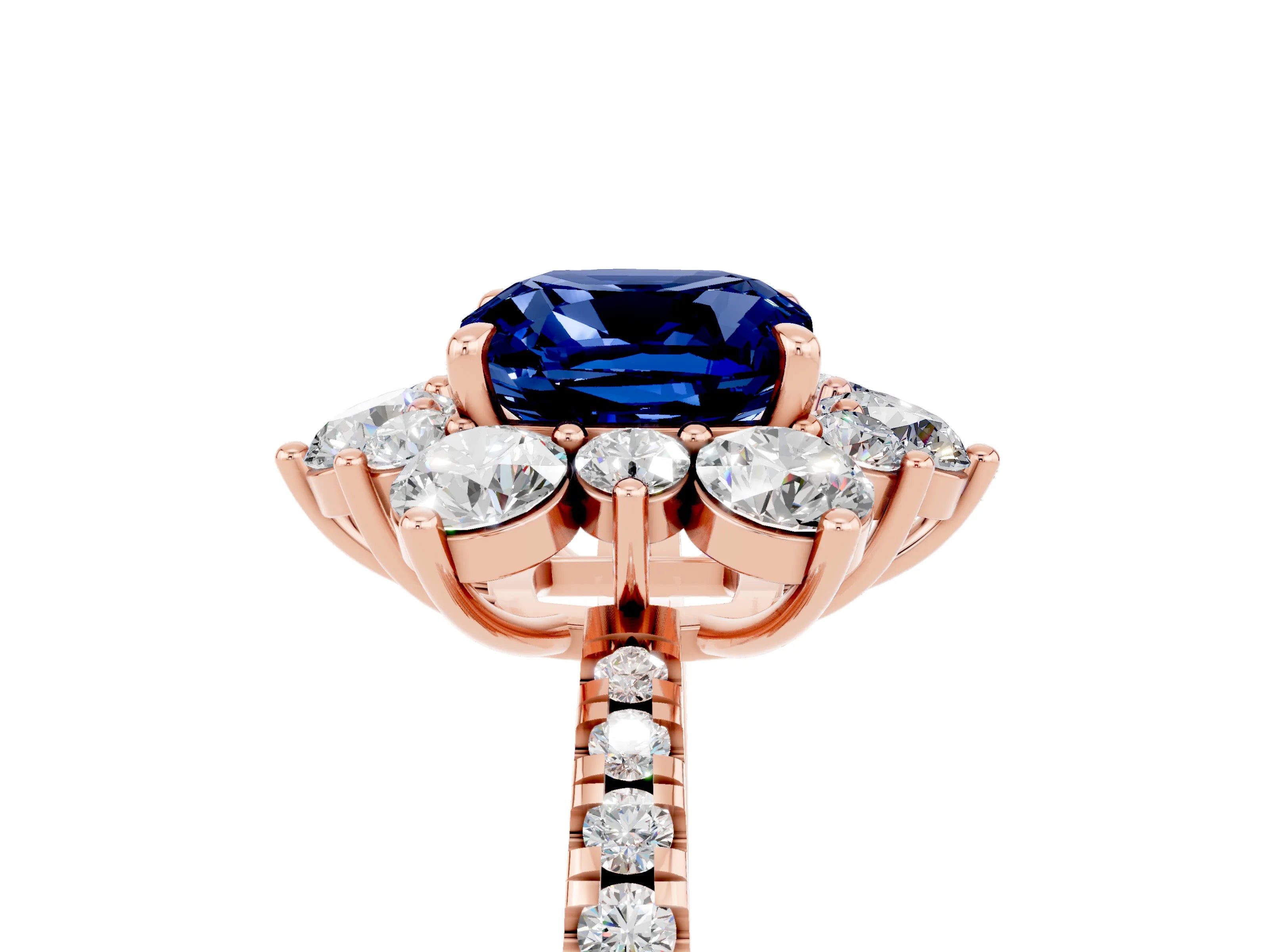 Rose gold Cushion Cut Cut Diamond Floral Halo Pave Band with Prong Setting_5