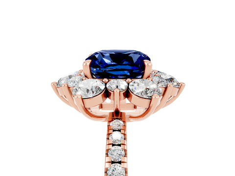 Rose gold Cushion Cut Cut Diamond Floral Halo Pave Band with Prong Setting_5