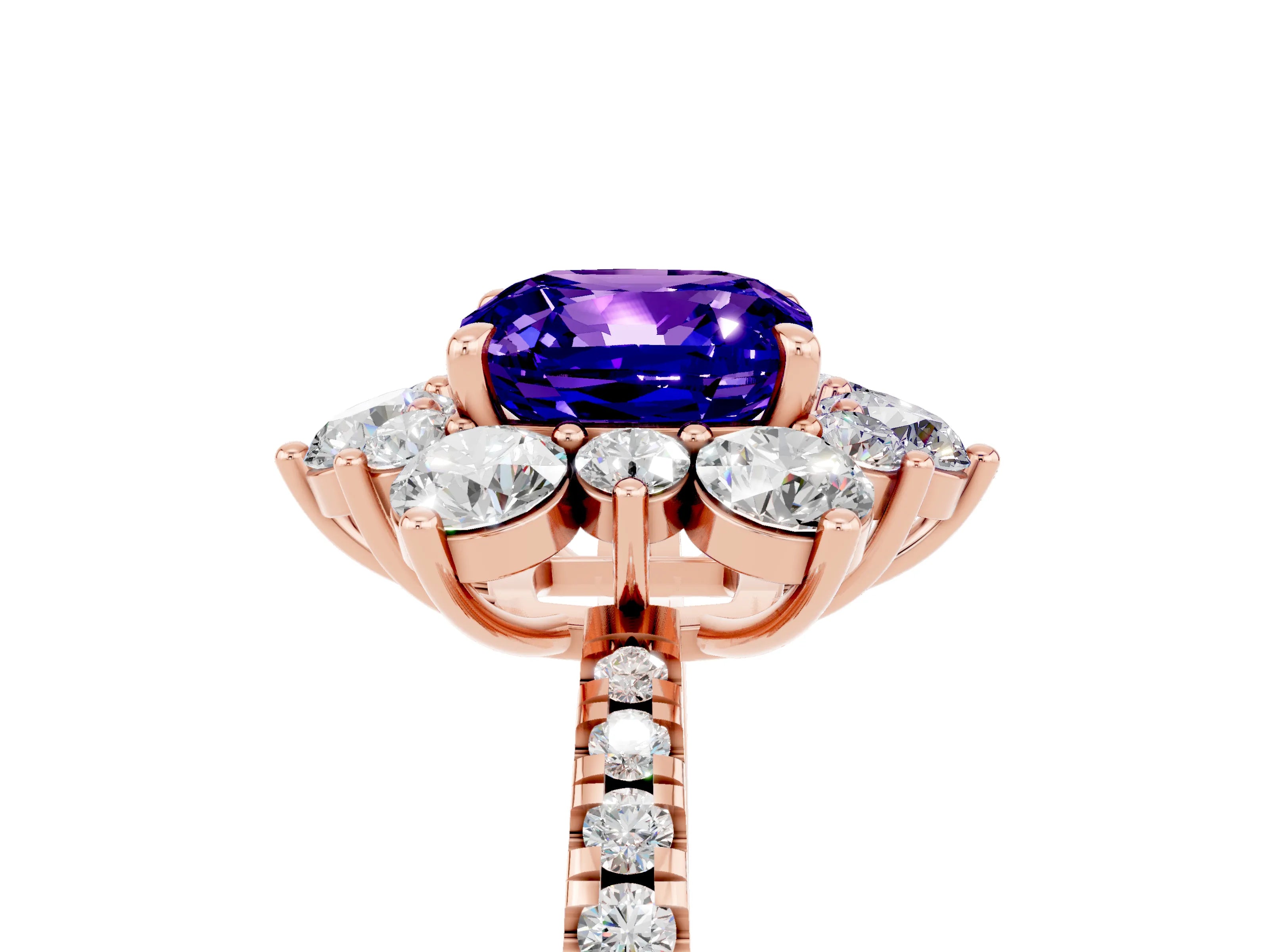 Rose gold Cushion Cut Cut Diamond Floral Halo Pave Band with Prong Setting_5