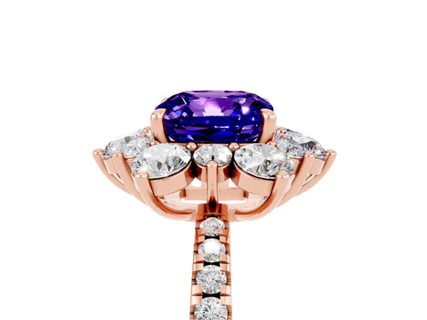 Rose gold Cushion Cut Cut Diamond Floral Halo Pave Band with Prong Setting_5