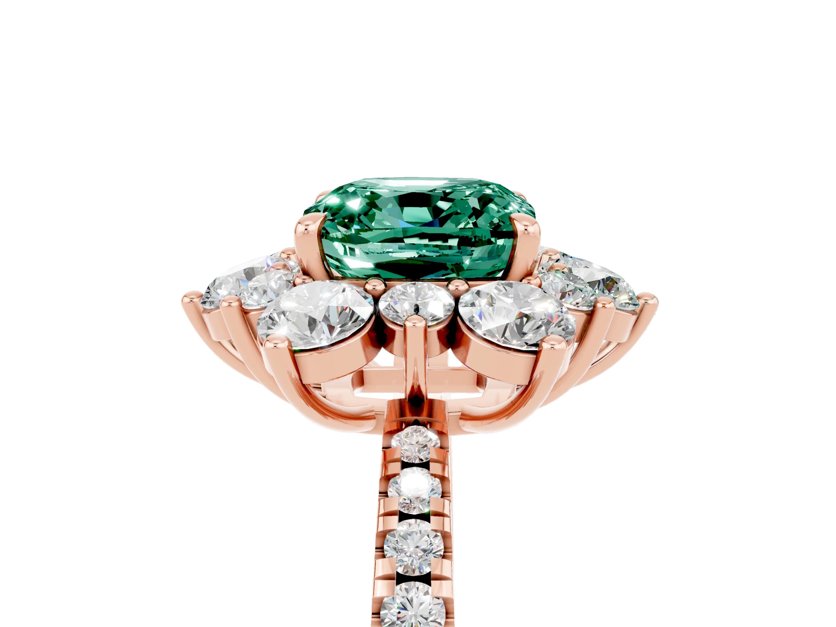 Rose gold Cushion Cut Cut Diamond Floral Halo Pave Band with Prong Setting_5