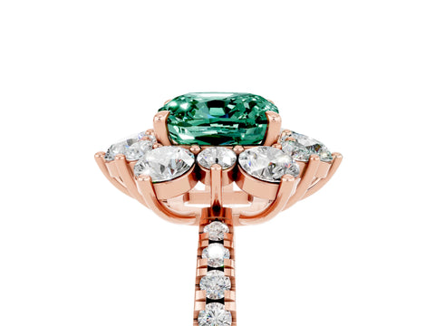Rose gold Cushion Cut Cut Diamond Floral Halo Pave Band with Prong Setting_5