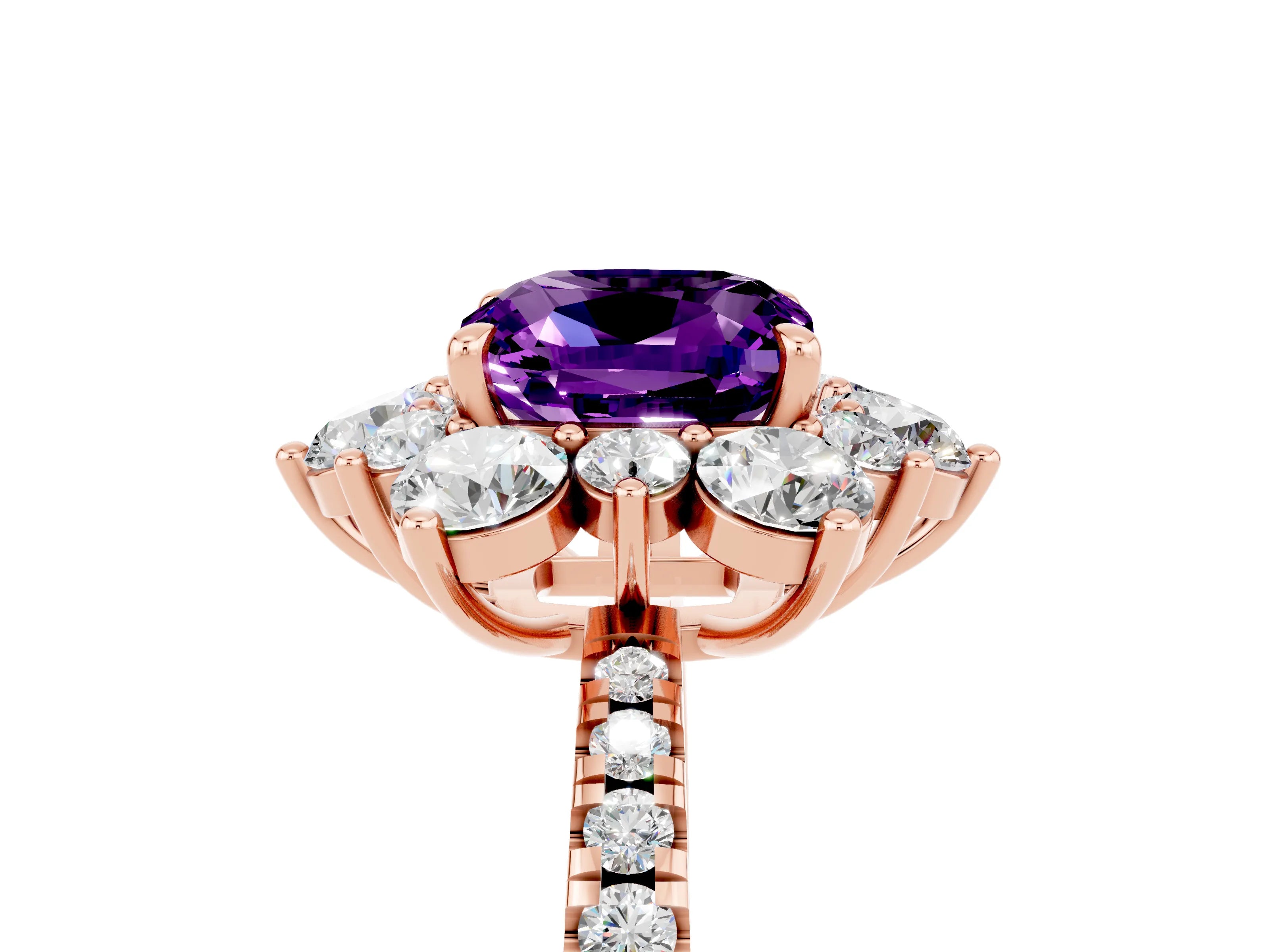 Rose gold Cushion Cut Cut Diamond Floral Halo Pave Band with Prong Setting_5