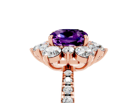 Rose gold Cushion Cut Cut Diamond Floral Halo Pave Band with Prong Setting_5