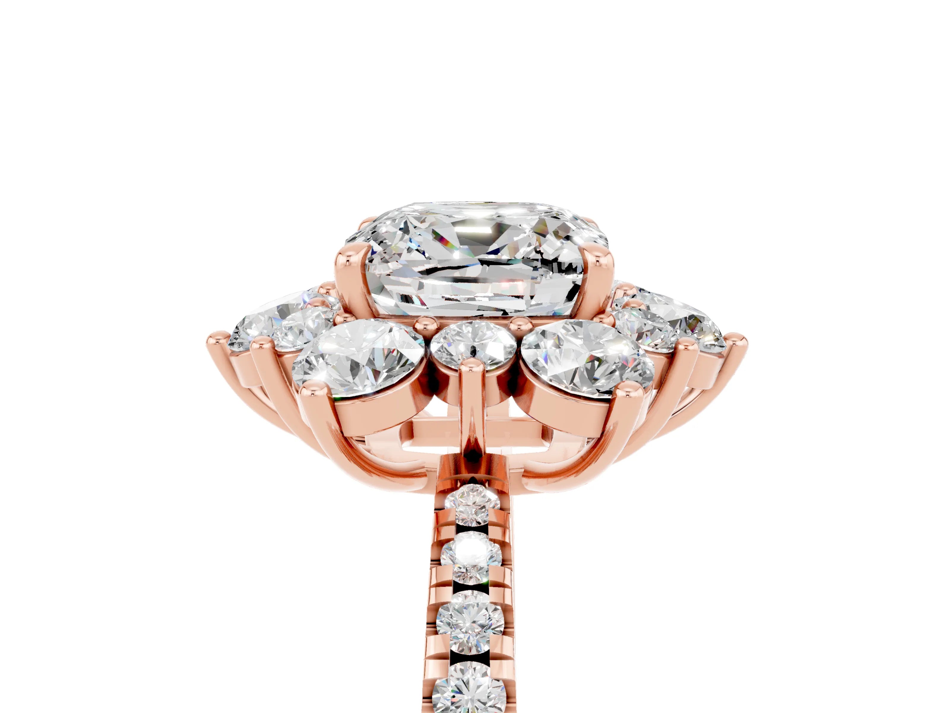 Rose gold Cushion Cut Cut Diamond Floral Halo Pave Band with Prong Setting_5