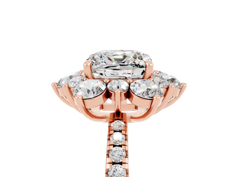 Rose gold Cushion Cut Cut Diamond Floral Halo Pave Band with Prong Setting_5