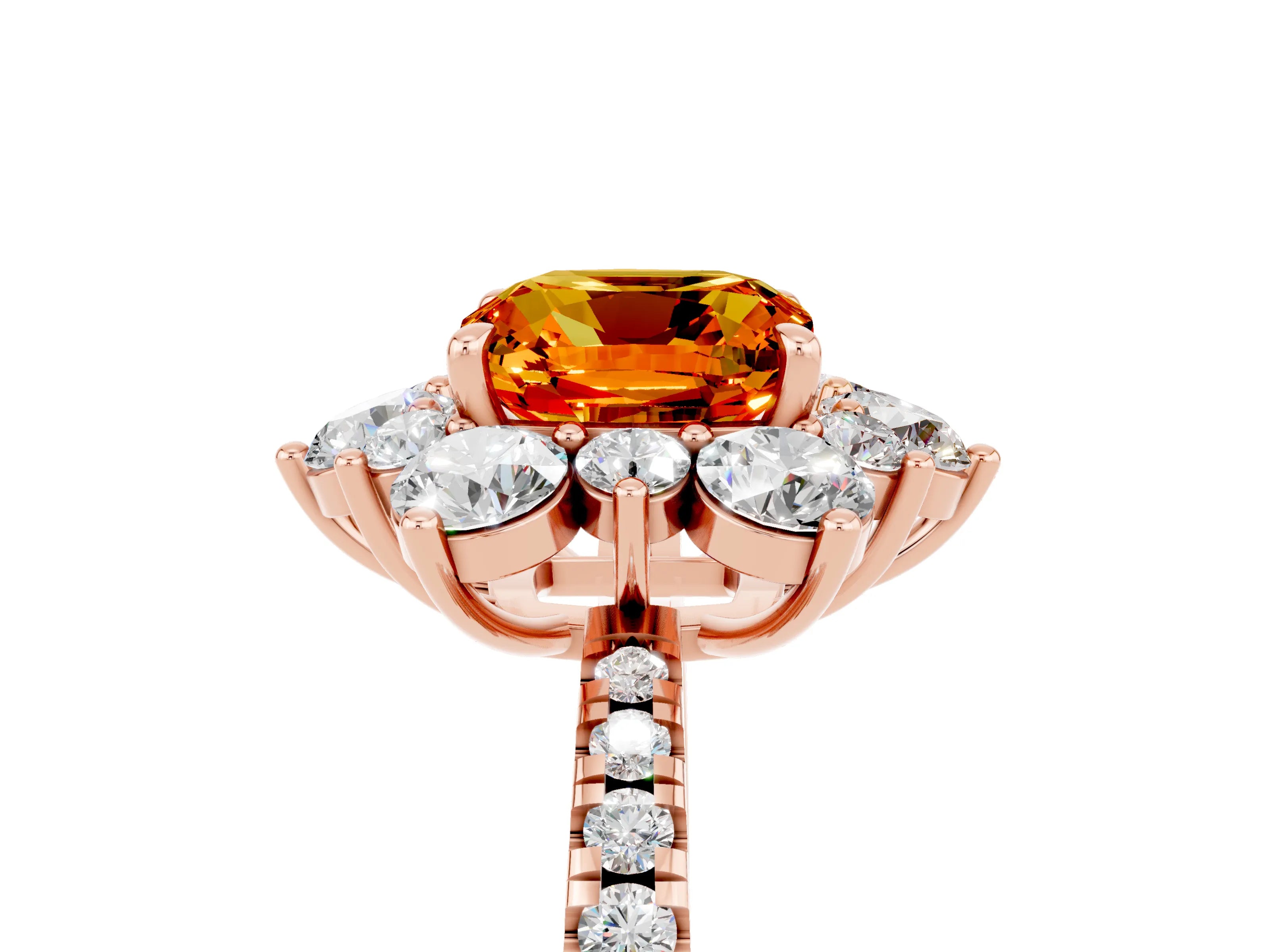 Rose gold Cushion Cut Cut Diamond Floral Halo Pave Band with Prong Setting_5