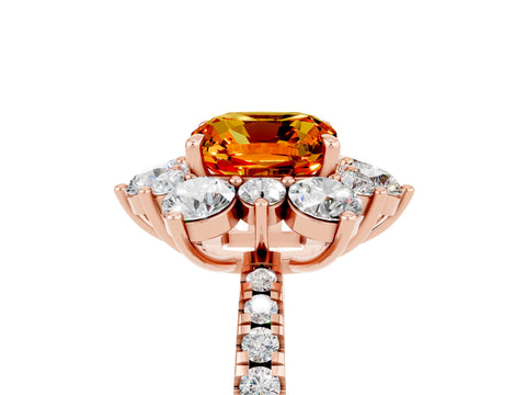 Rose gold Cushion Cut Cut Diamond Floral Halo Pave Band with Prong Setting_5