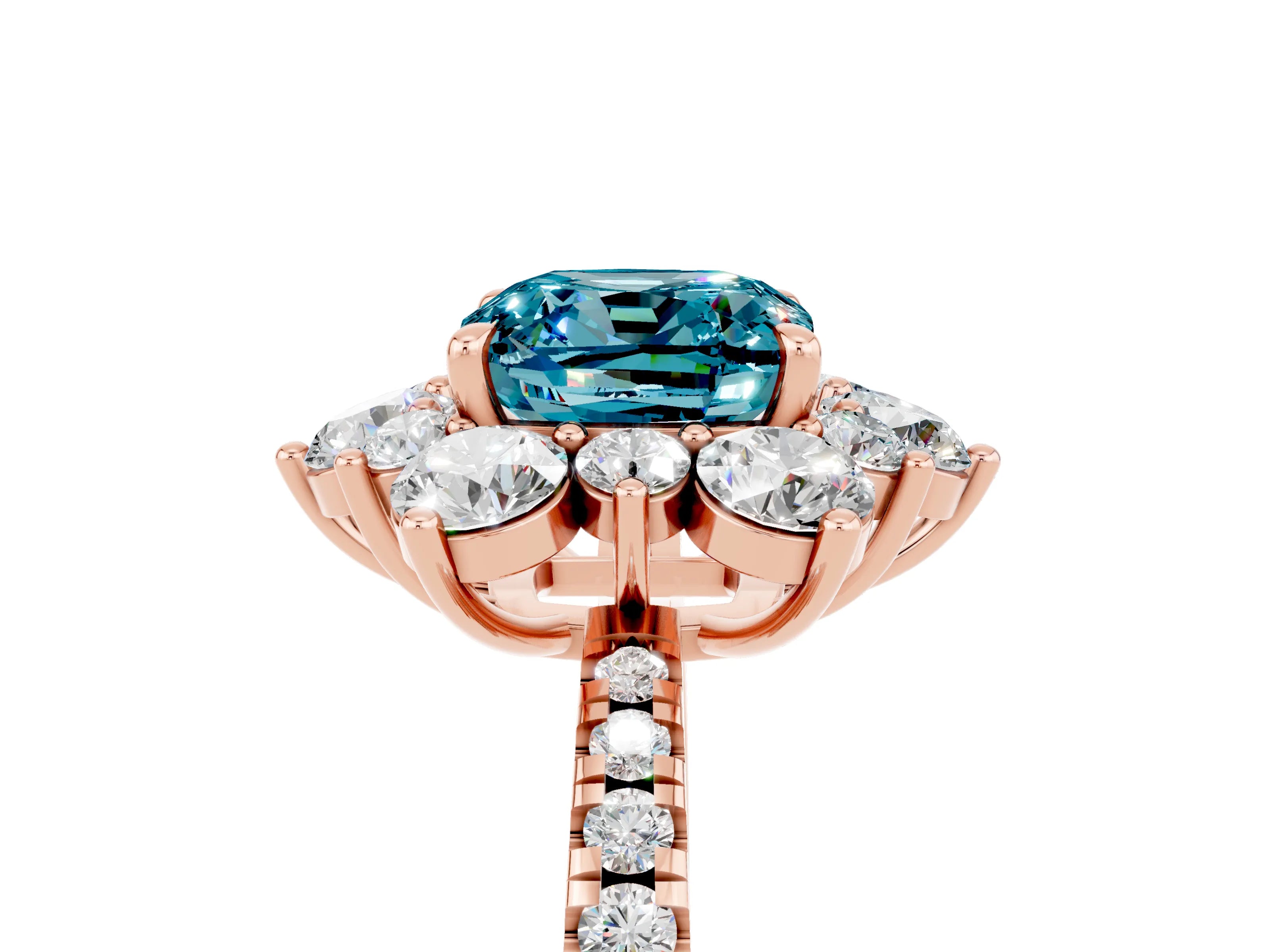 Rose gold Cushion Cut Cut Diamond Floral Halo Pave Band with Prong Setting_5