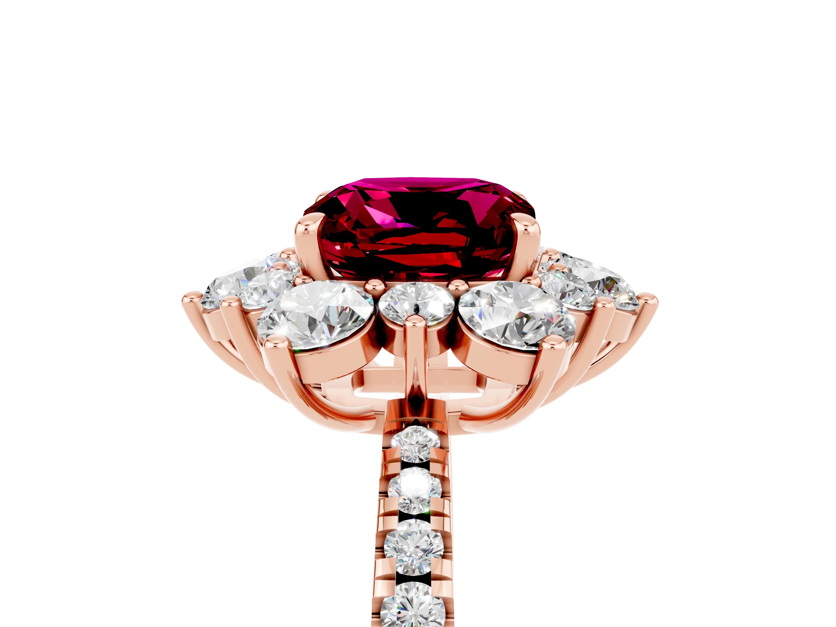 Rose gold Cushion Cut Cut Diamond Floral Halo Pave Band with Prong Setting_5