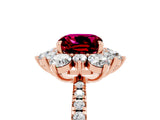 Rose gold Cushion Cut Cut Diamond Floral Halo Pave Band with Prong Setting_5