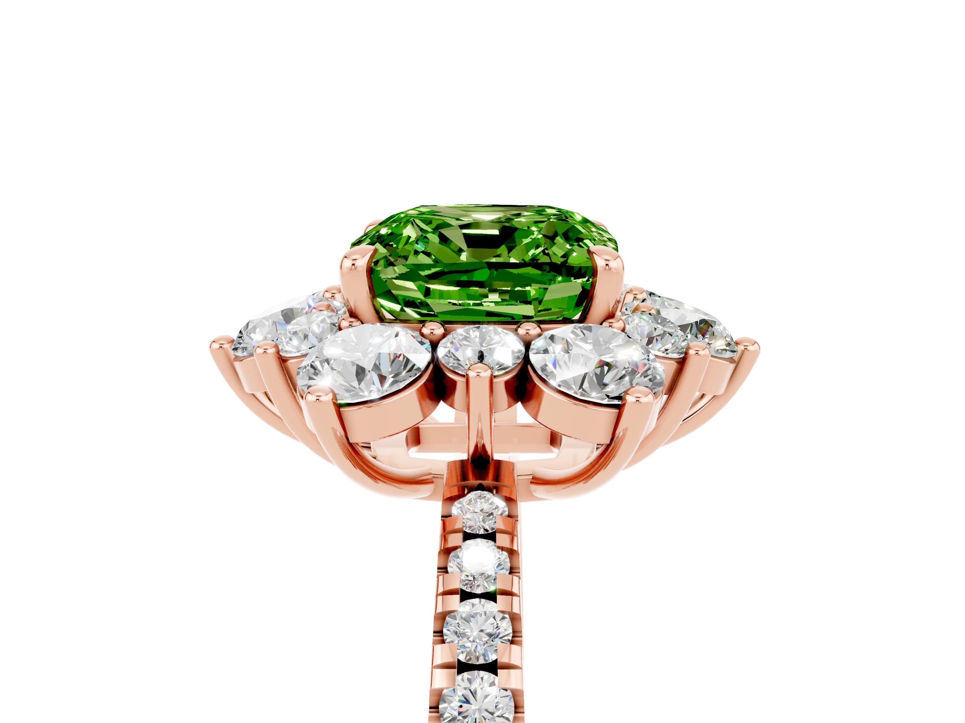 Rose gold Cushion Cut Cut Diamond Floral Halo Pave Band with Prong Setting_5