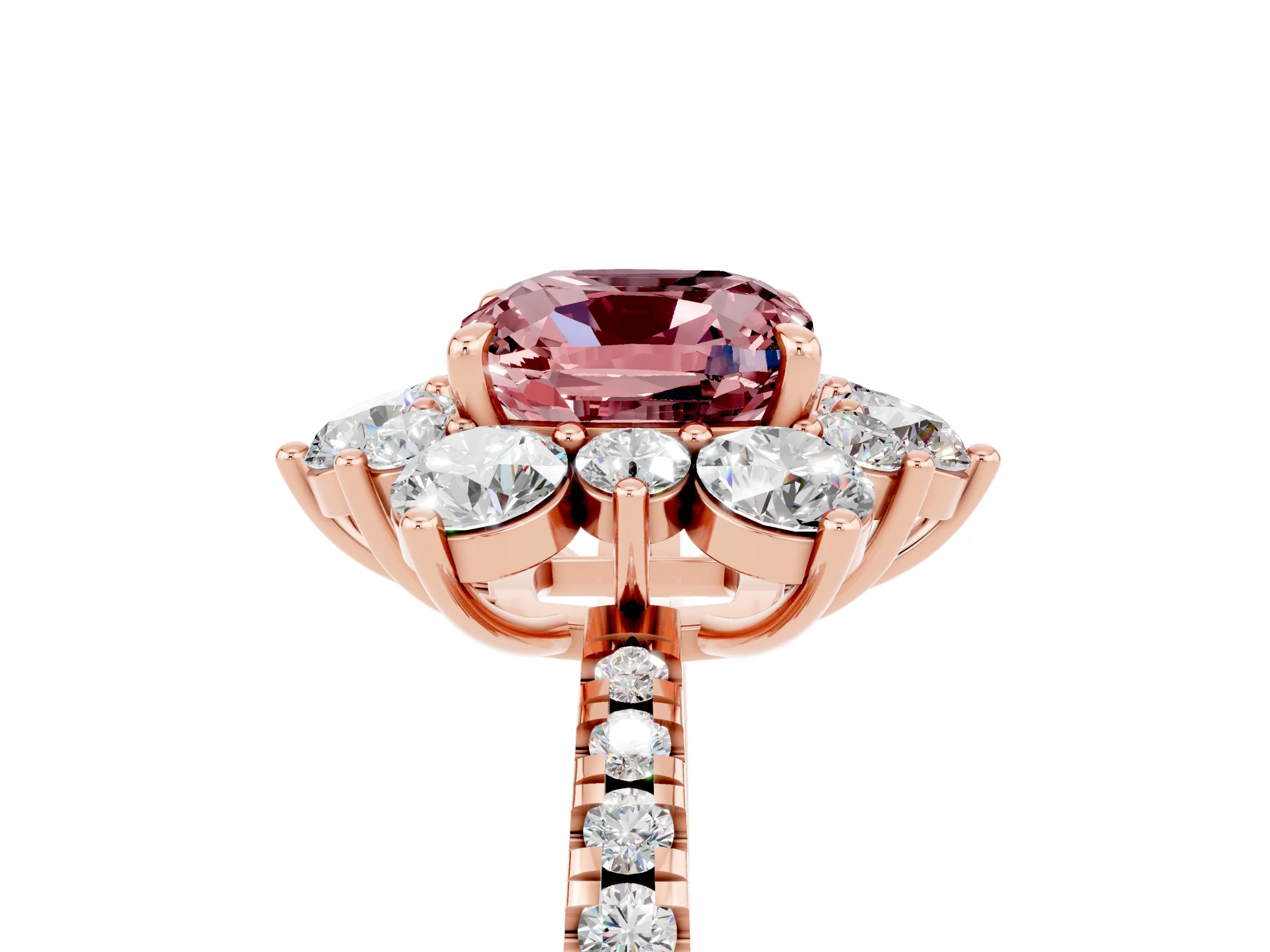 Rose gold Cushion Cut Cut Diamond Floral Halo Pave Band with Prong Setting_5