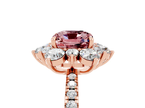 Rose gold Cushion Cut Cut Diamond Floral Halo Pave Band with Prong Setting_5