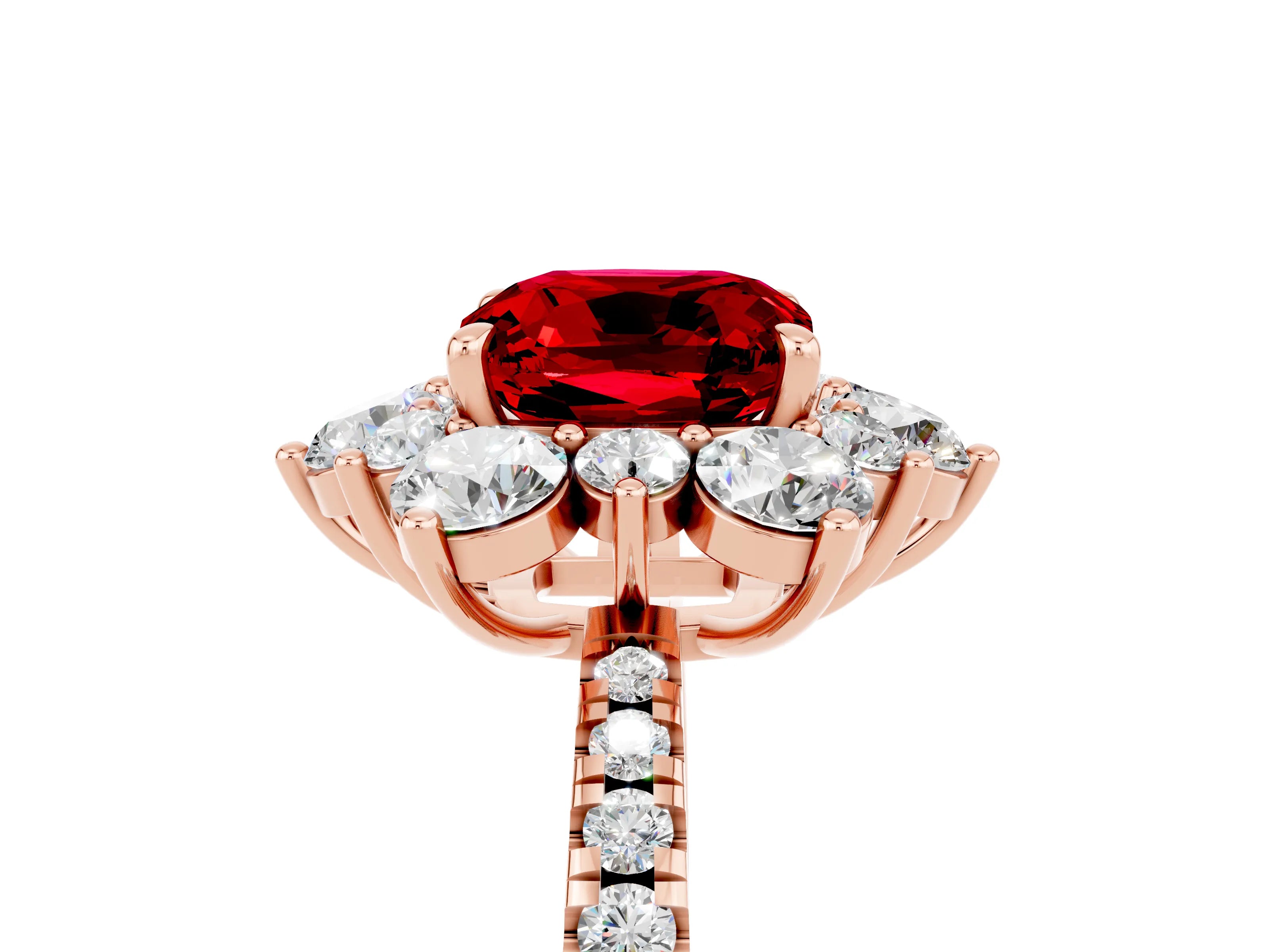 Rose gold Cushion Cut Cut Diamond Floral Halo Pave Band with Prong Setting_5