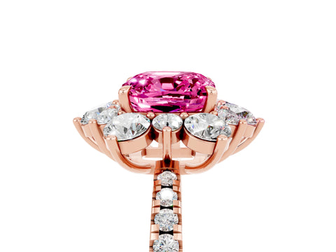Rose gold Cushion Cut Cut Diamond Floral Halo Pave Band with Prong Setting_5