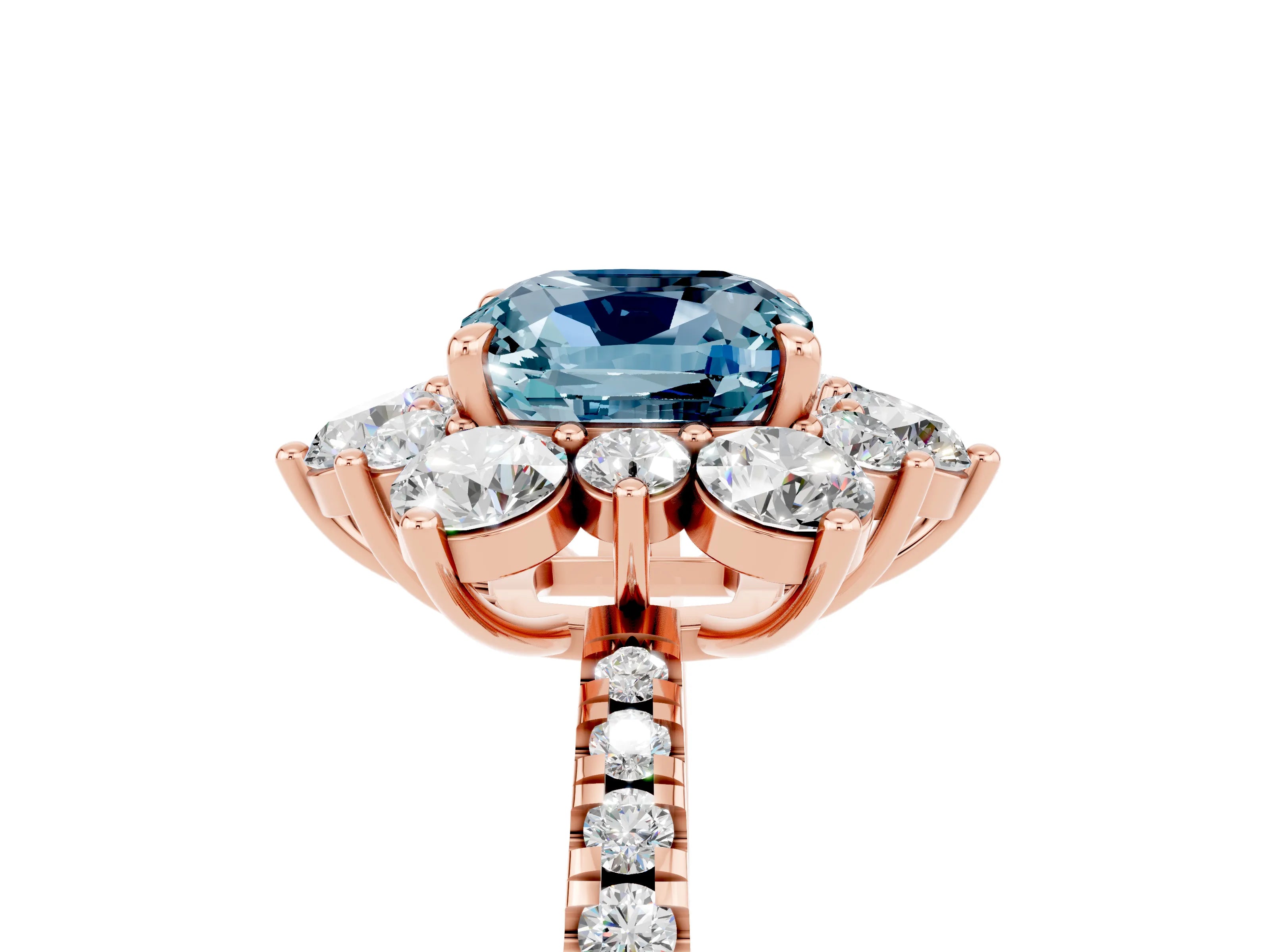 Rose gold Cushion Cut Cut Diamond Floral Halo Pave Band with Prong Setting_5