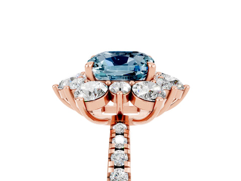 Rose gold Cushion Cut Cut Diamond Floral Halo Pave Band with Prong Setting_5