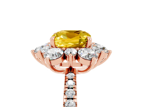 Rose gold Cushion Cut Cut Diamond Floral Halo Pave Band with Prong Setting_5
