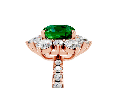 Rose gold Cushion Cut Cut Diamond Floral Halo Pave Band with Prong Setting_5