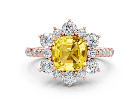 Rose gold Cushion Cut Cut Diamond Floral Halo Pave Band with Prong Setting