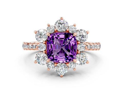 Rose gold Cushion Cut Cut Diamond Floral Halo Pave Band with Prong Setting