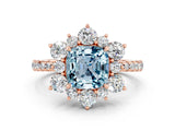 Rose gold Cushion Cut Cut Diamond Floral Halo Pave Band with Prong Setting