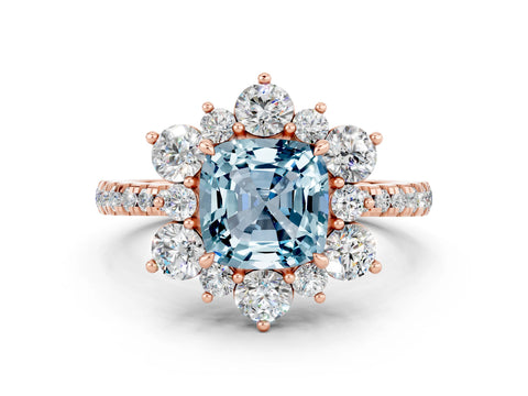 Rose gold Cushion Cut Cut Diamond Floral Halo Pave Band with Prong Setting
