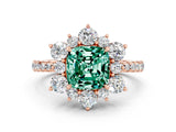 Rose gold Cushion Cut Cut Diamond Floral Halo Pave Band with Prong Setting