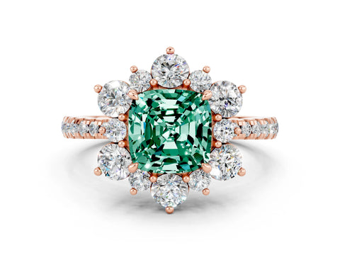 Rose gold Cushion Cut Cut Diamond Floral Halo Pave Band with Prong Setting