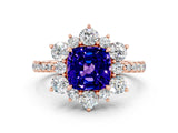 Rose gold Cushion Cut Cut Diamond Floral Halo Pave Band with Prong Setting
