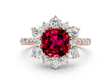 Rose gold Cushion Cut Cut Diamond Floral Halo Pave Band with Prong Setting