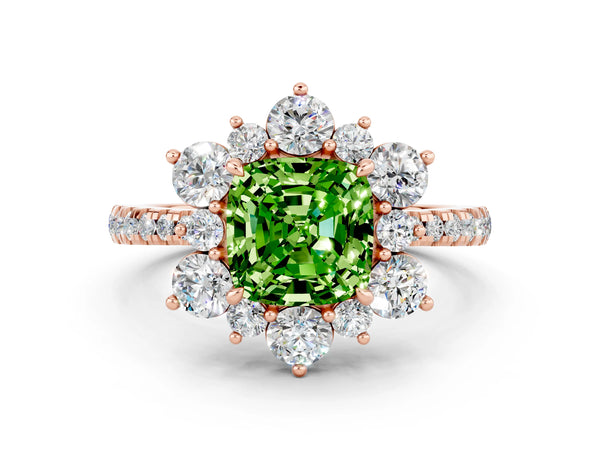 Rose gold Cushion Cut Cut Diamond Floral Halo Pave Band with Prong Setting