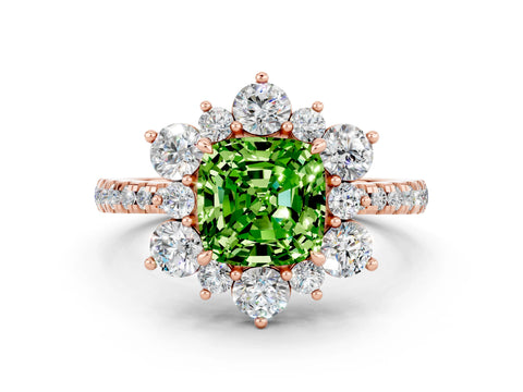Rose gold Cushion Cut Cut Diamond Floral Halo Pave Band with Prong Setting
