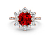 Rose gold Cushion Cut Cut Diamond Floral Halo Pave Band with Prong Setting