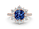 Rose gold Cushion Cut Cut Diamond Floral Halo Pave Band with Prong Setting