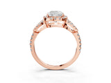 Rose gold Cushion Cut Cut Diamond Halo Engagement Ring with Open Split Pavé Band_12