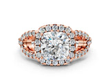 Rose gold Cushion Cut Cut Diamond Halo Engagement Ring with Open Split Pavé Band_9