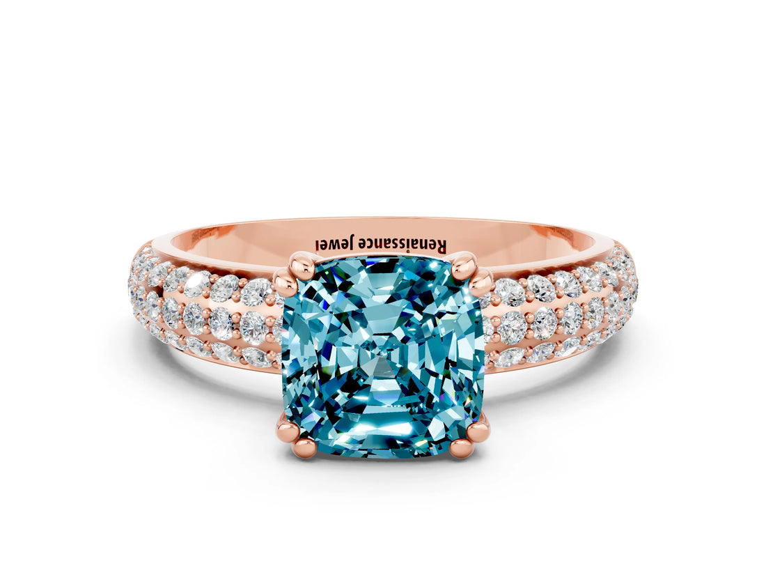 Rose gold Cushion Cut Cut Diamond Milgrain Marquise Band with Prong Setting
