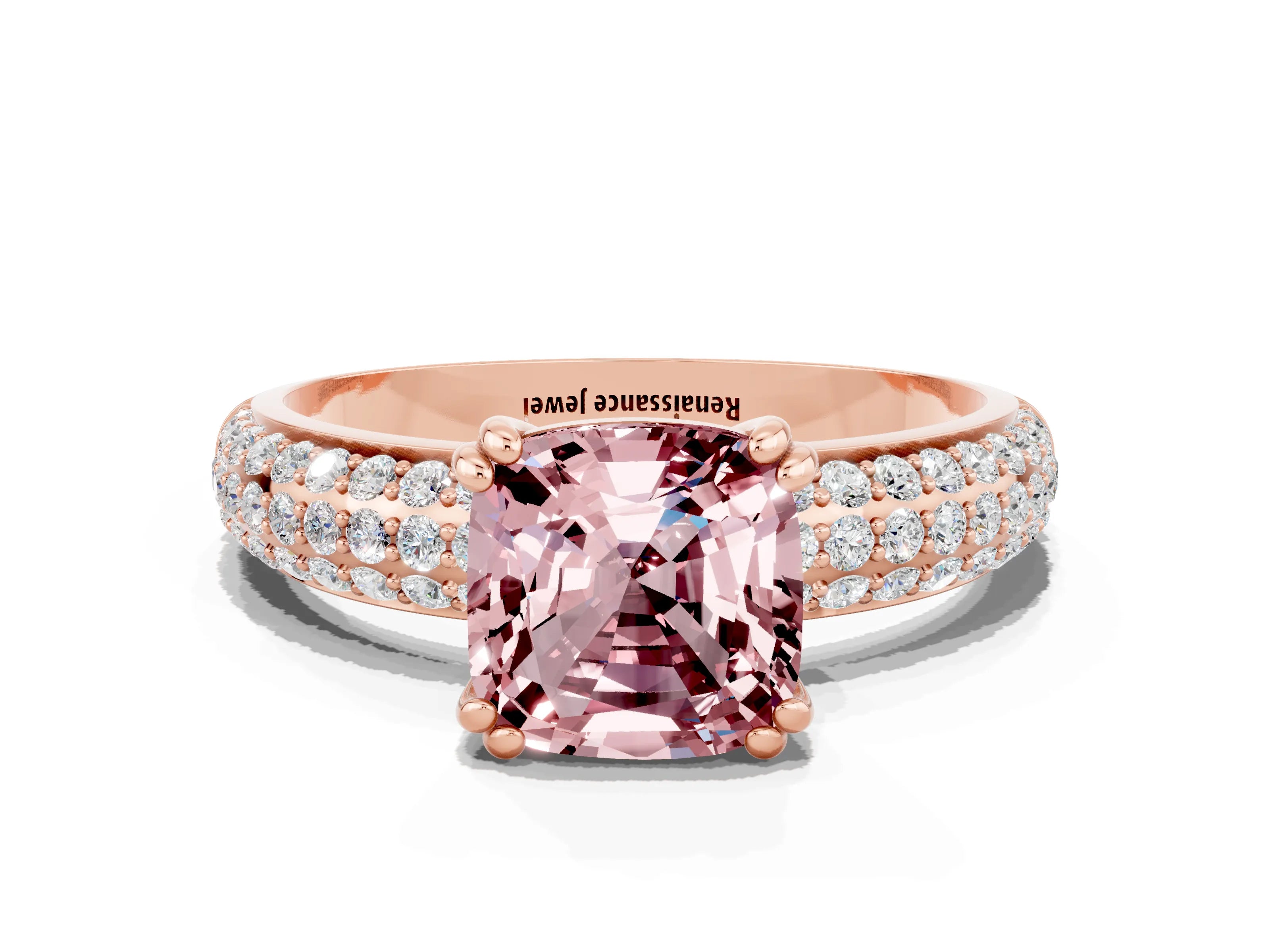 Rose gold Cushion Cut Cut Diamond Milgrain Marquise Band with Prong Setting