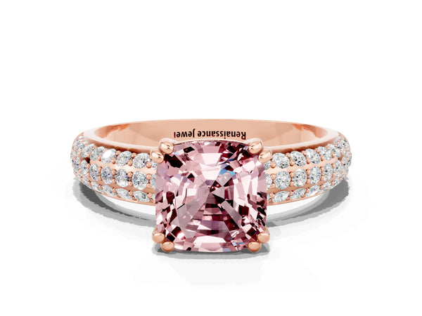 Rose gold Cushion Cut Cut Diamond Milgrain Marquise Band with Prong Setting