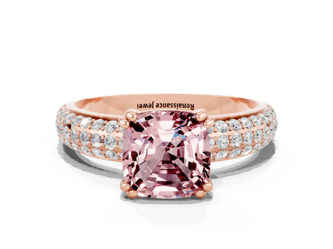 Rose gold Cushion Cut Cut Diamond Milgrain Marquise Band with Prong Setting