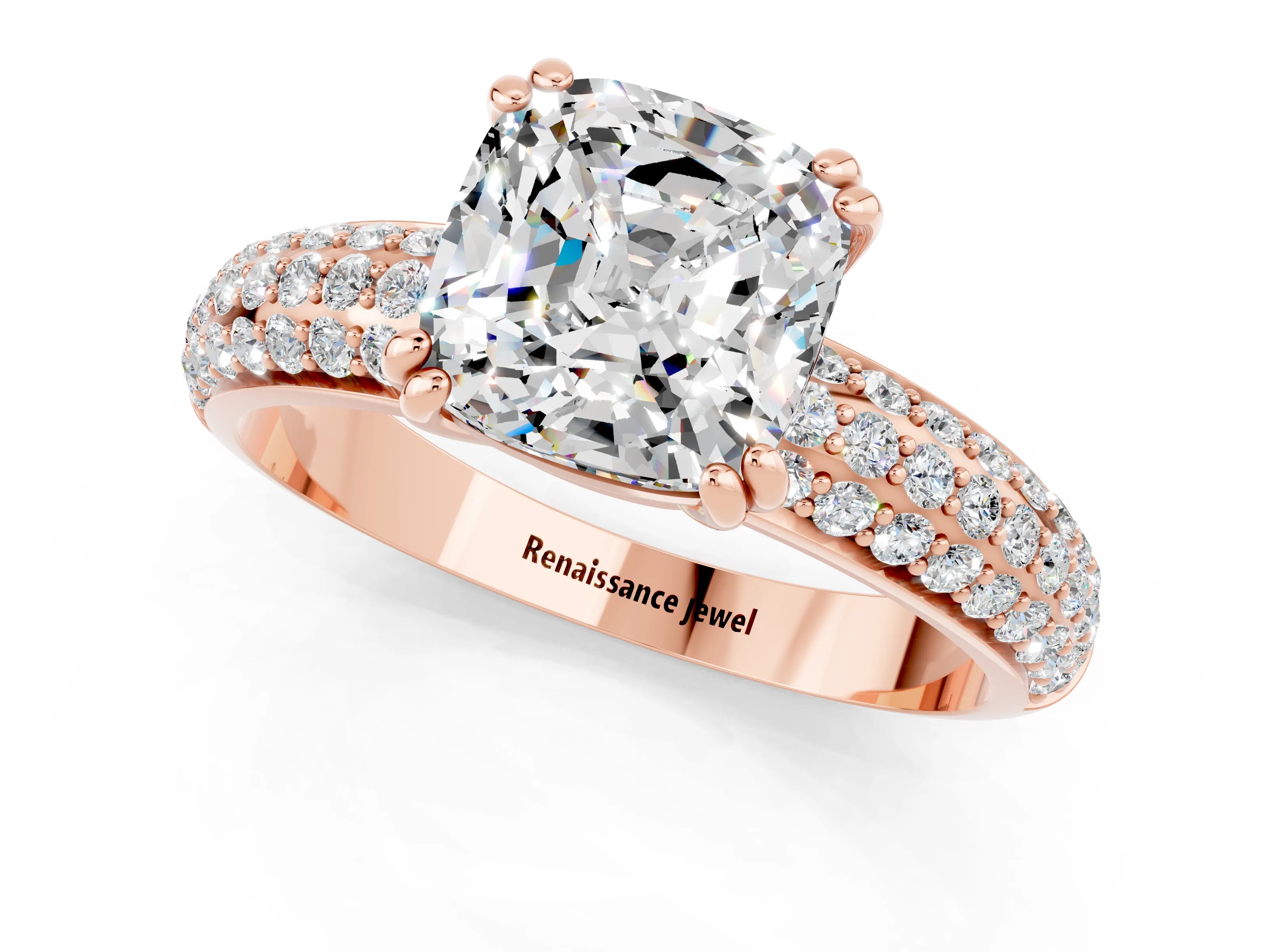 Rose gold Cushion Cut Cut Diamond Milgrain Marquise Band with Prong Setting_1